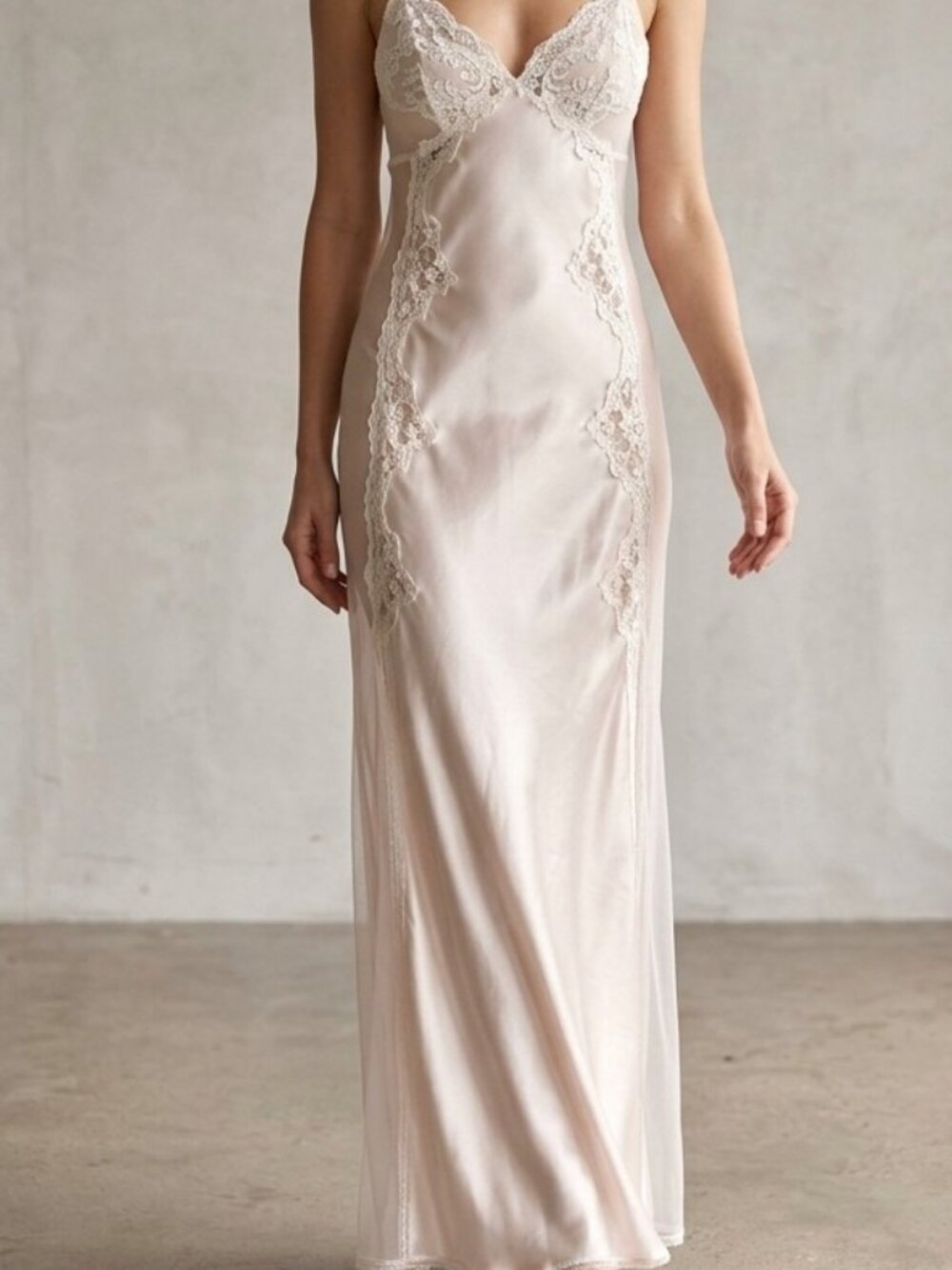 VTG Jonquil by Diane Samandi Tamara Gown Sz Medium Ivory Lace Maxi Slip #29080